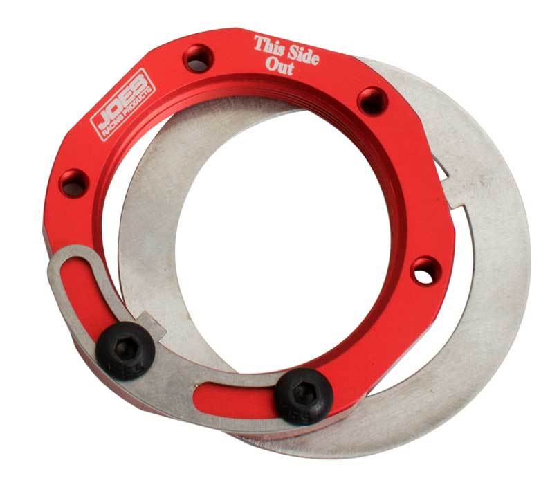 Joes Racing Products Spindle Nut - Keyed Washer / Screws Included - Adjustable - Aluminum - Red Anodized - Wide 5 / 5