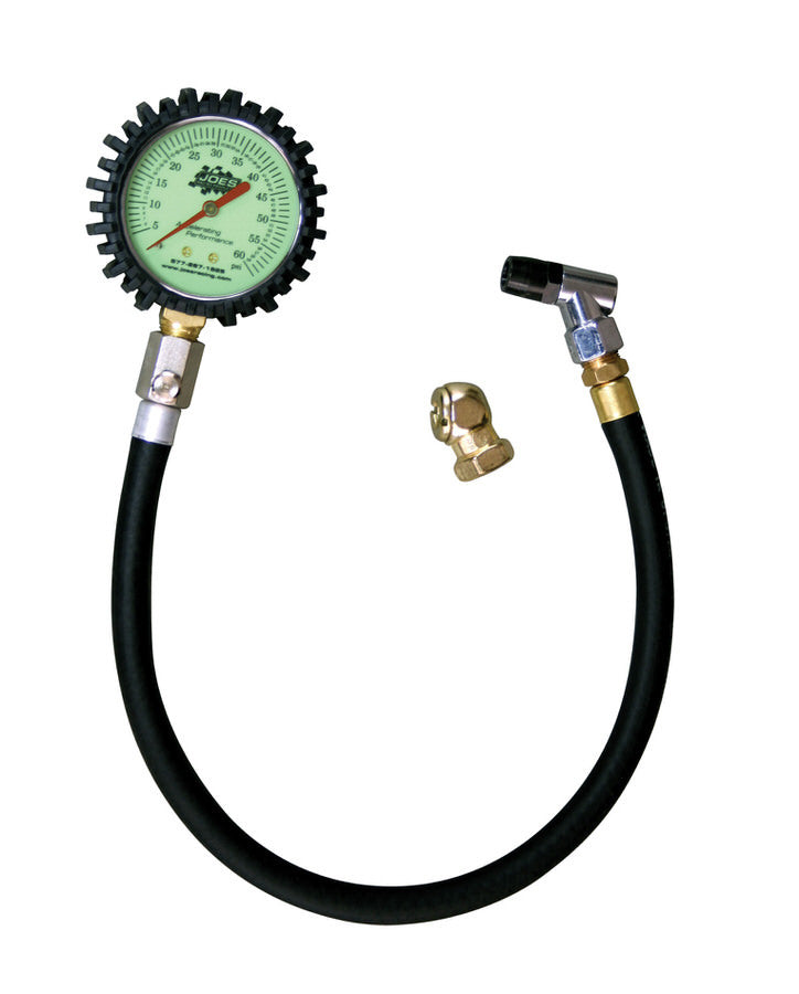 Joes Racing Products Tire Pressure Gauge - Economy - Glow in the Dark - 5-60 psi - Analog - 2-1/2 in Diameter - White