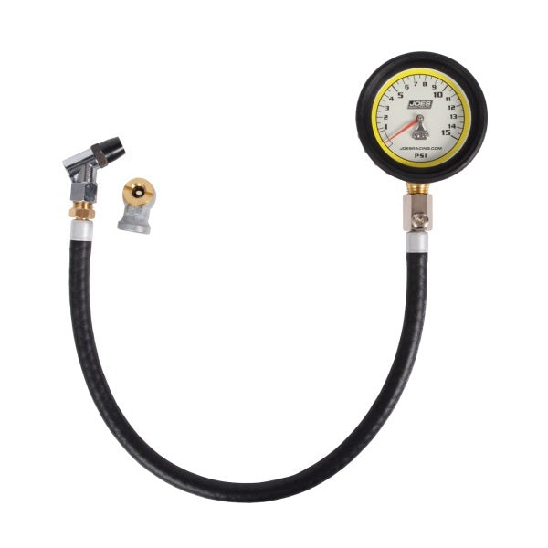 Joes Racing Products Tire Pressure Gauge - Pro Tire - Glow in the Dark - 0-15 psi - Analog - 2-1/2 in Diameter - White