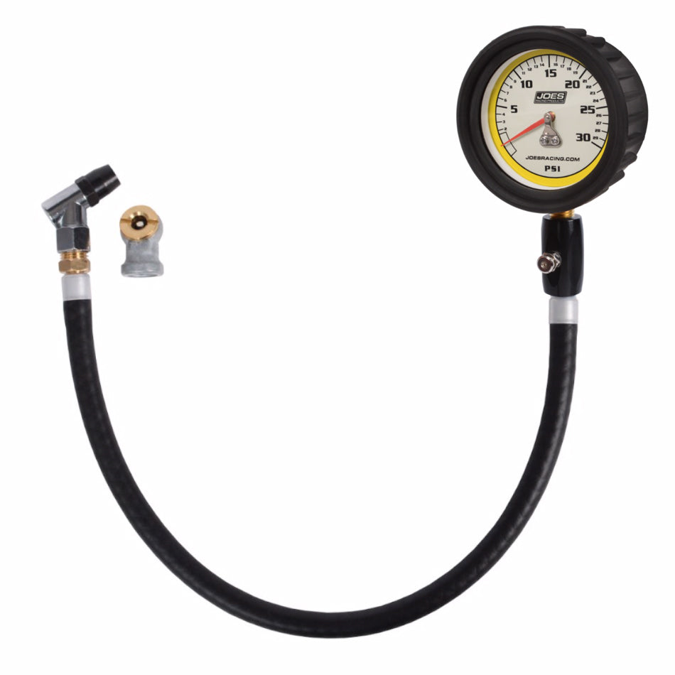 Joes Racing Products Tire Pressure Gauge - Pro Tire - Glow in the Dark - 0-30 psi - Analog - 2-1/2 in Diameter - White