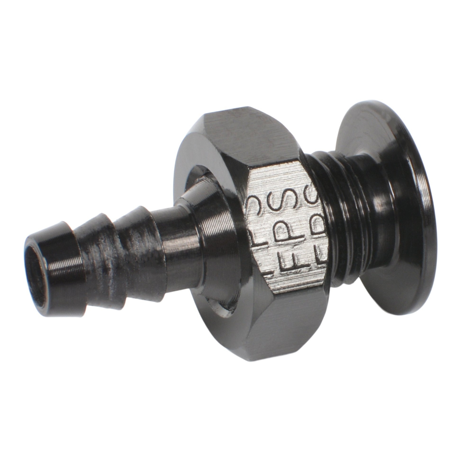Joes Racing Products Overflow Nozzle - Straight - 1/4 in Hose Barb - Aluminum - Black Anodized - Each