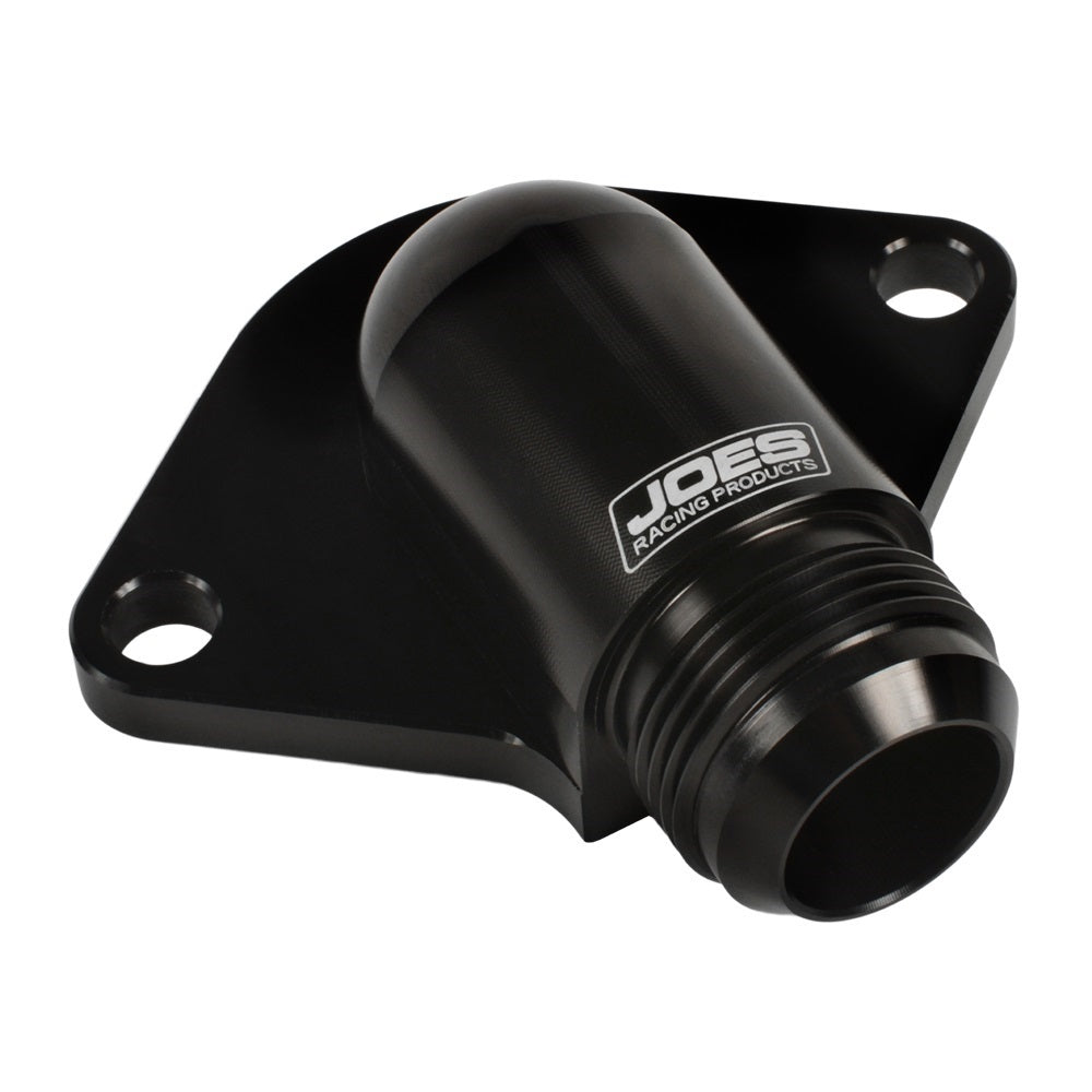 Joes Racing Products Water Neck - 90 Degree - 20 AN Male - Bolt-On - O-Ring Seal - Aluminum - Black Anodized - Chevy