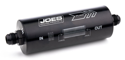 Joes Racing Products Oil Filter - In-Line - Paper Element - 12 AN Male Inlet - 12 AN Male Outlet - Aluminum - Black