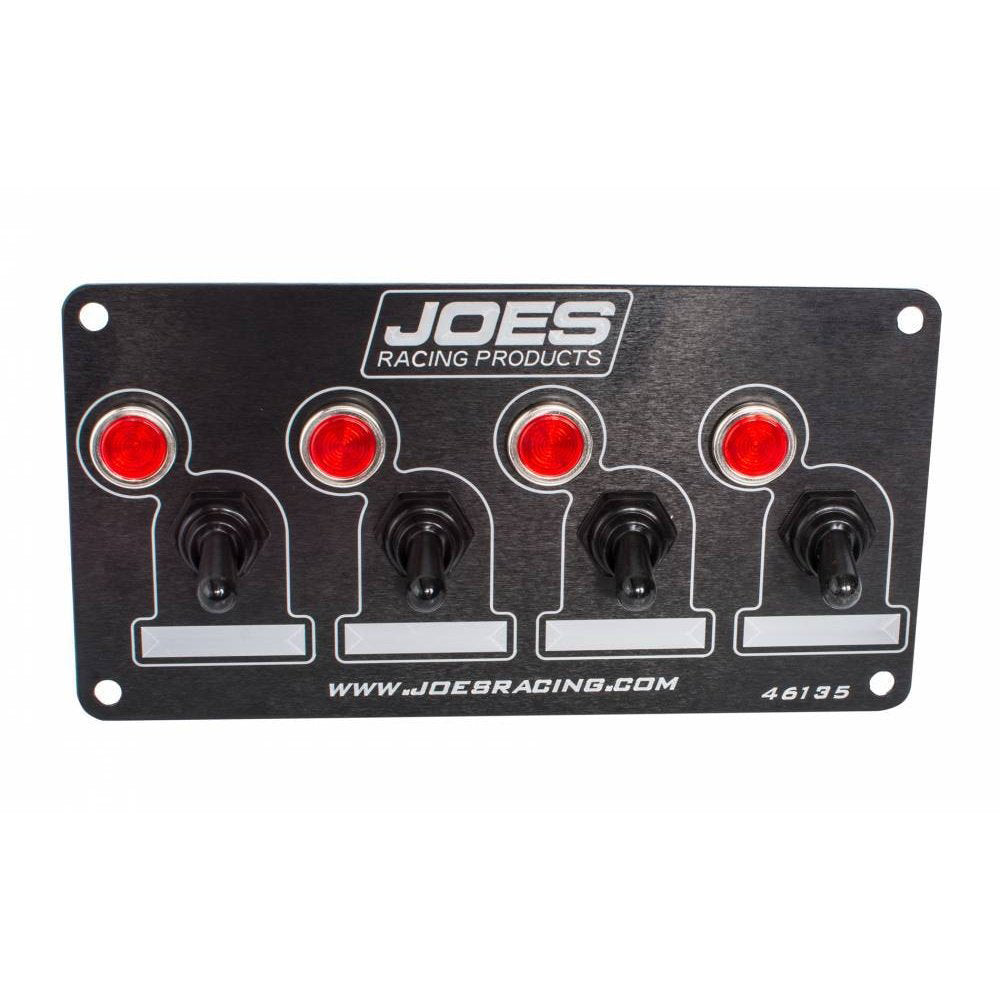 Joes Racing Products Switch Panel - Dash Mount - 6.625 x 3.5 in - 4 Toggles - Indicator Lights - Black - Kit