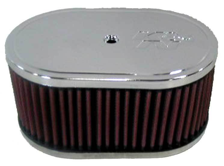 K And N Engineering Air Cleaner Assembly - Custom - 7 x 4.5 in Oval - 3.25 in Element - 2-Barrel Carb Flange - Flat