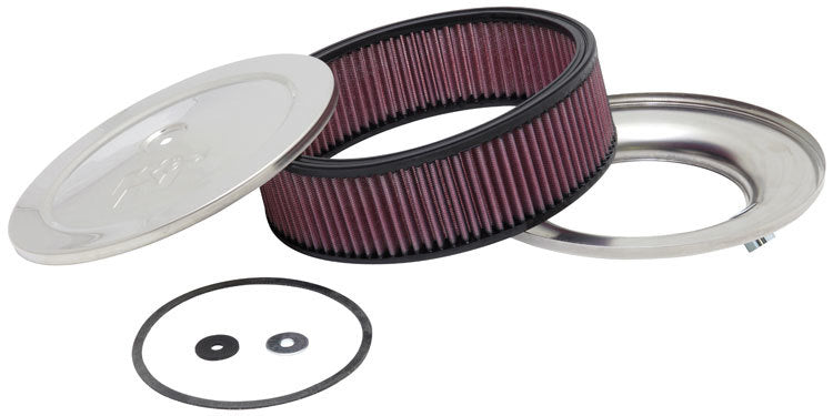 K And N Engineering Air Cleaner Assembly - Custom - 9 in Round - 2.875 in Element - 5-1/8 in Carb Flange - Raised Base