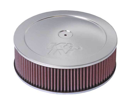 K And N Engineering Air Cleaner Assembly - Custom - 11 in Round - 3.5 in Element - 5-1/8 in Carb Flange - Flat Base -