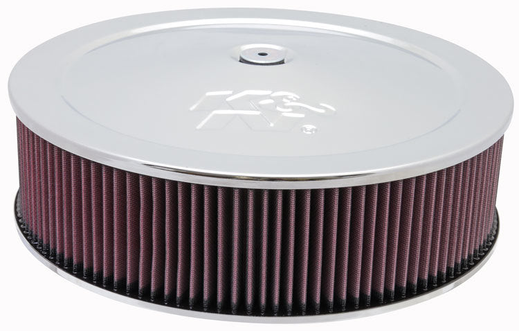 K And N Engineering Air Cleaner Assembly - Custom - 14 in Round - 4 in Element - 5-1/8 in Carb Flange - Raised Base -