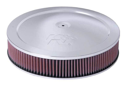 K And N Engineering Air Cleaner Assembly - Custom - 14 in Round - 3.063 in Element - 5-1/8 in Carb Flange - Raised