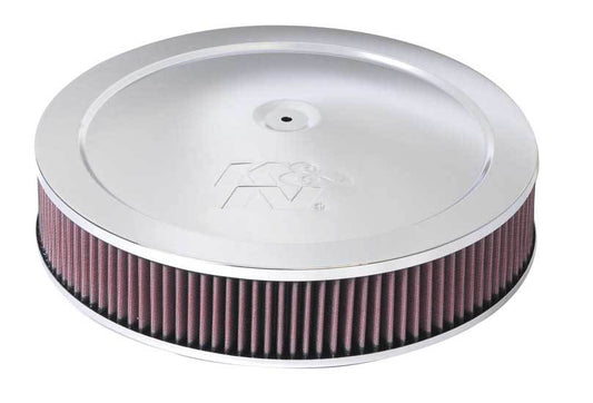 K And N Engineering Air Cleaner Assembly - Custom - 14 in Round - 3.063 in Element - 5-1/8 in Carb Flange - Dropped