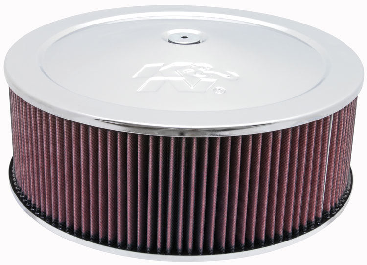 K And N Engineering Air Cleaner Assembly - Custom - 14 in Round - 5 in Element - 5-1/8 in Carb Flange - Dropped Base -