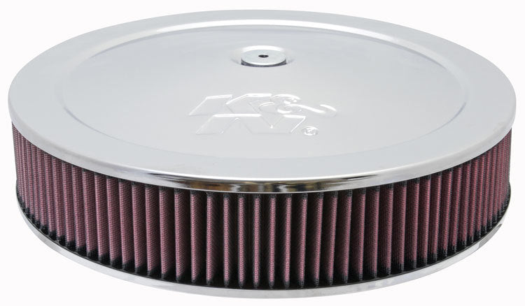 K And N Engineering Air Cleaner Assembly - Custom - 14 in Round - 3.063 in Element - 5-1/8 in Carb Flange - Dropped