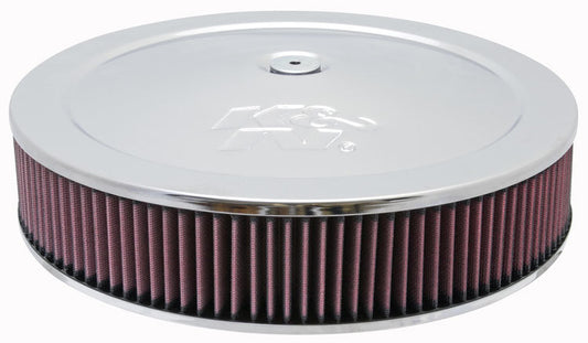 K And N Engineering Air Cleaner Assembly - Custom - 14 in Round - 3.063 in Element - 5-1/8 in Carb Flange - Dropped