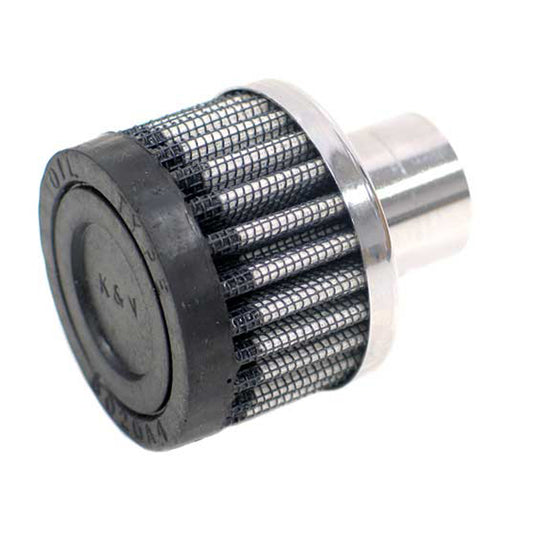 K And N Engineering Breather - Push-In - Round - 1 in Hole - Reusable - Rubber / Steel - Black / Chrome - Each