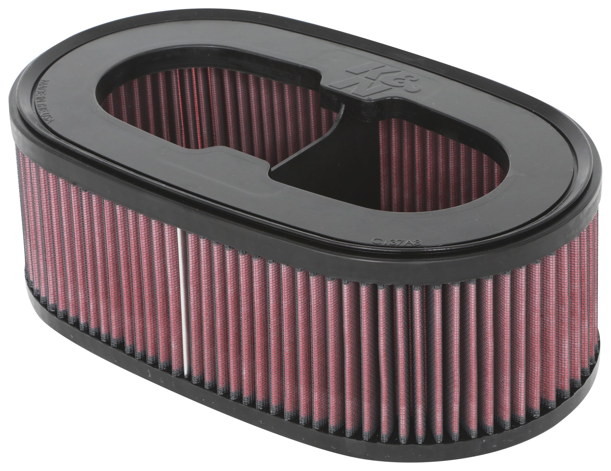 K And N Engineering Air Filter Element - Oval - 13.75 x 8.125 in - 4.938 in Tall - Reusable Cotton - Red - Chevy