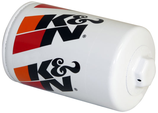 K And N Engineering Oil Filter - Canister - Screw-On - 5.094 in Tall - 18 mm x 1.50 Thread - Steel - White Paint - AM