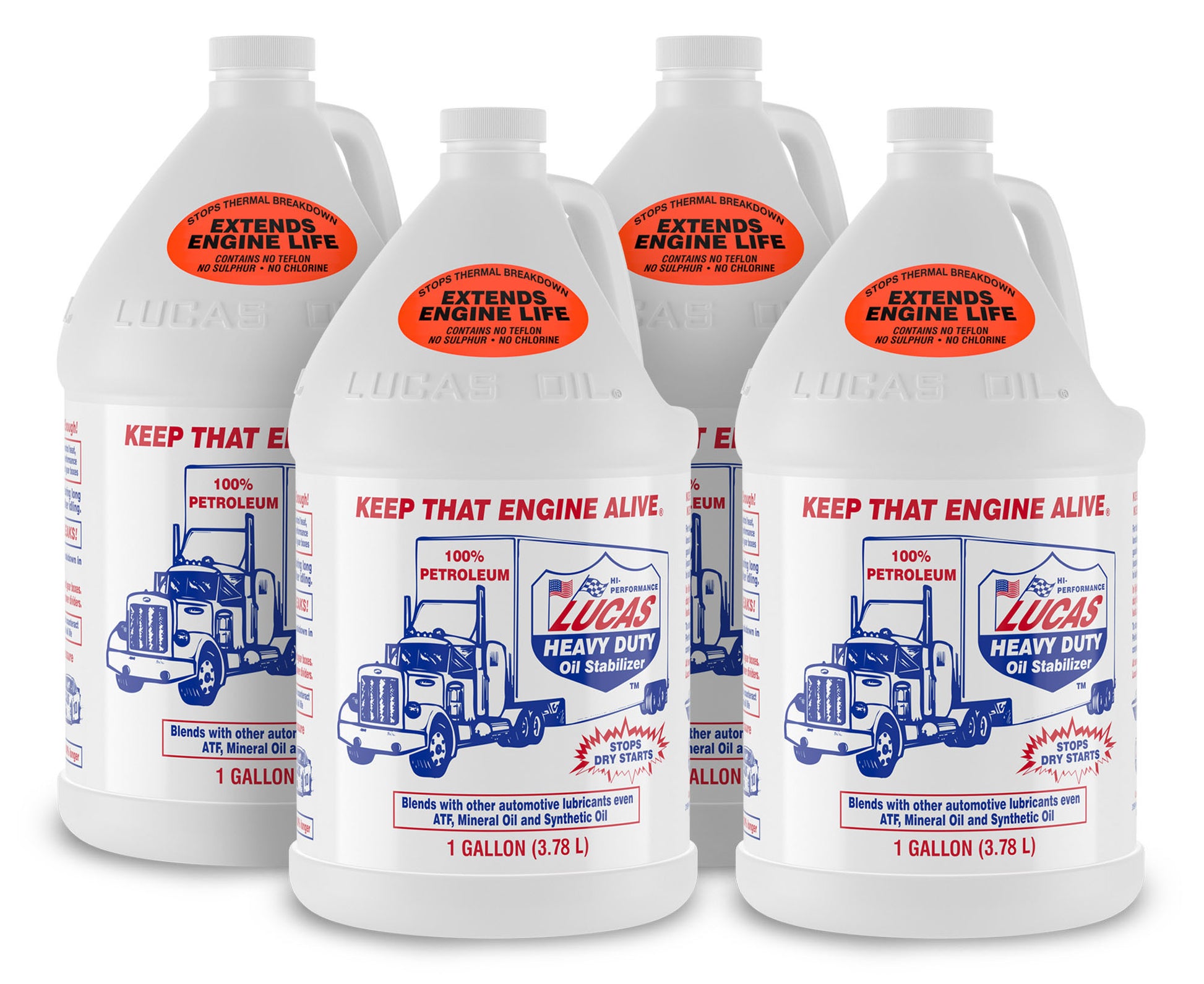 Lucas Oil Motor Oil Additive - Heavy Duty Oil Stabilizer - Conventional - 1 gal Jug - Set of 4
