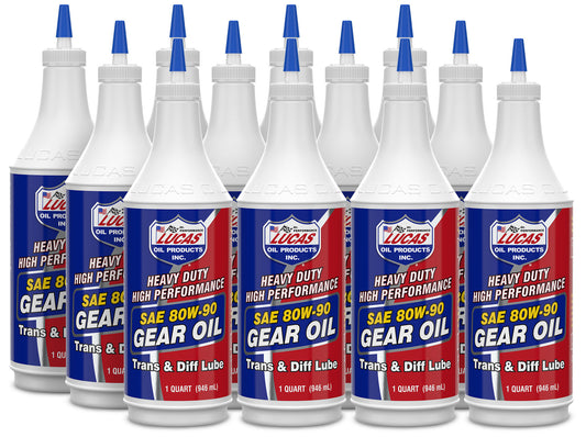 Lucas Oil Gear Oil - Heavy Duty - 80W90 - Limited Slip Additive - Conventional - 1 qt Bottle - Set of 12