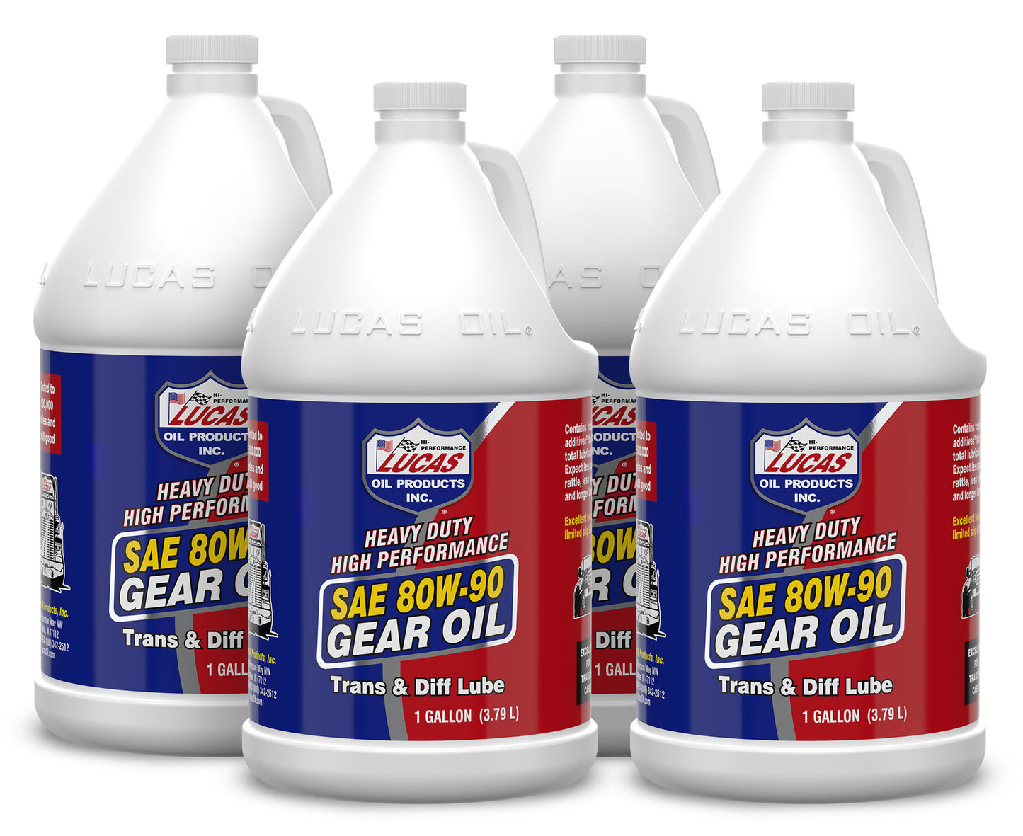 Lucas Oil Gear Oil - Heavy Duty - 80W90 - Limited Slip Additive - Conventional - 1 gal Jug - Set of 4