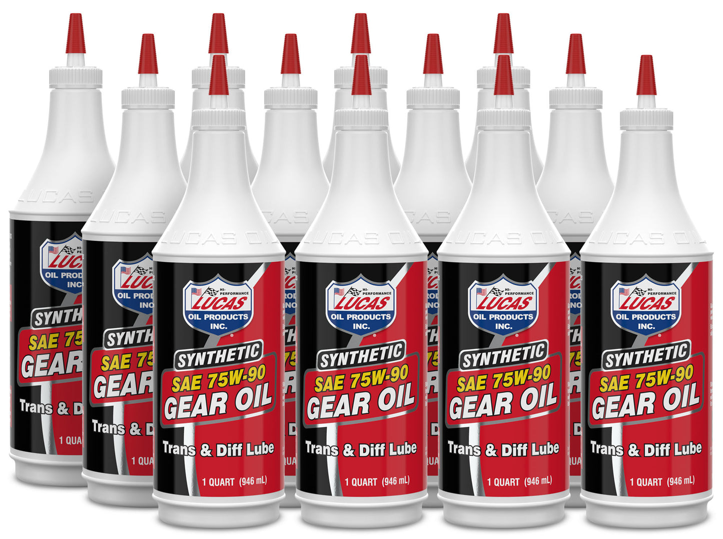 Lucas Oil Gear Oil - 75W90 - Limited Slip Additive - Synthetic - 1 qt Bottle - Set of 12