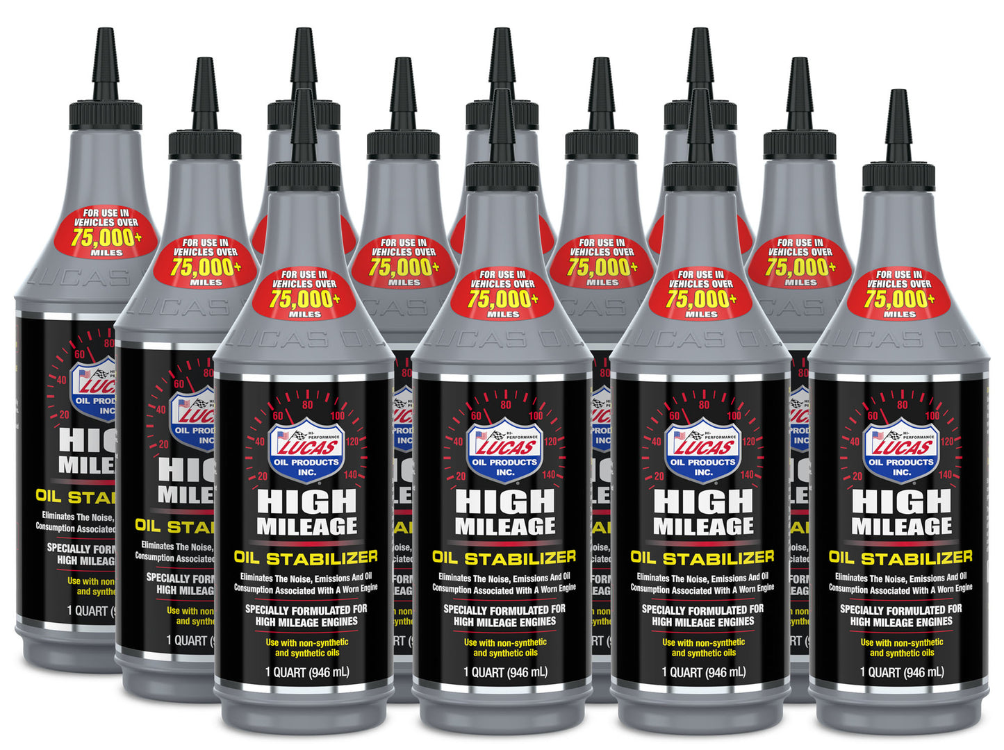 Lucas Oil Motor Oil Additive - High Mileage Oil Stabilizer - 1 qt Bottle - Set of 12