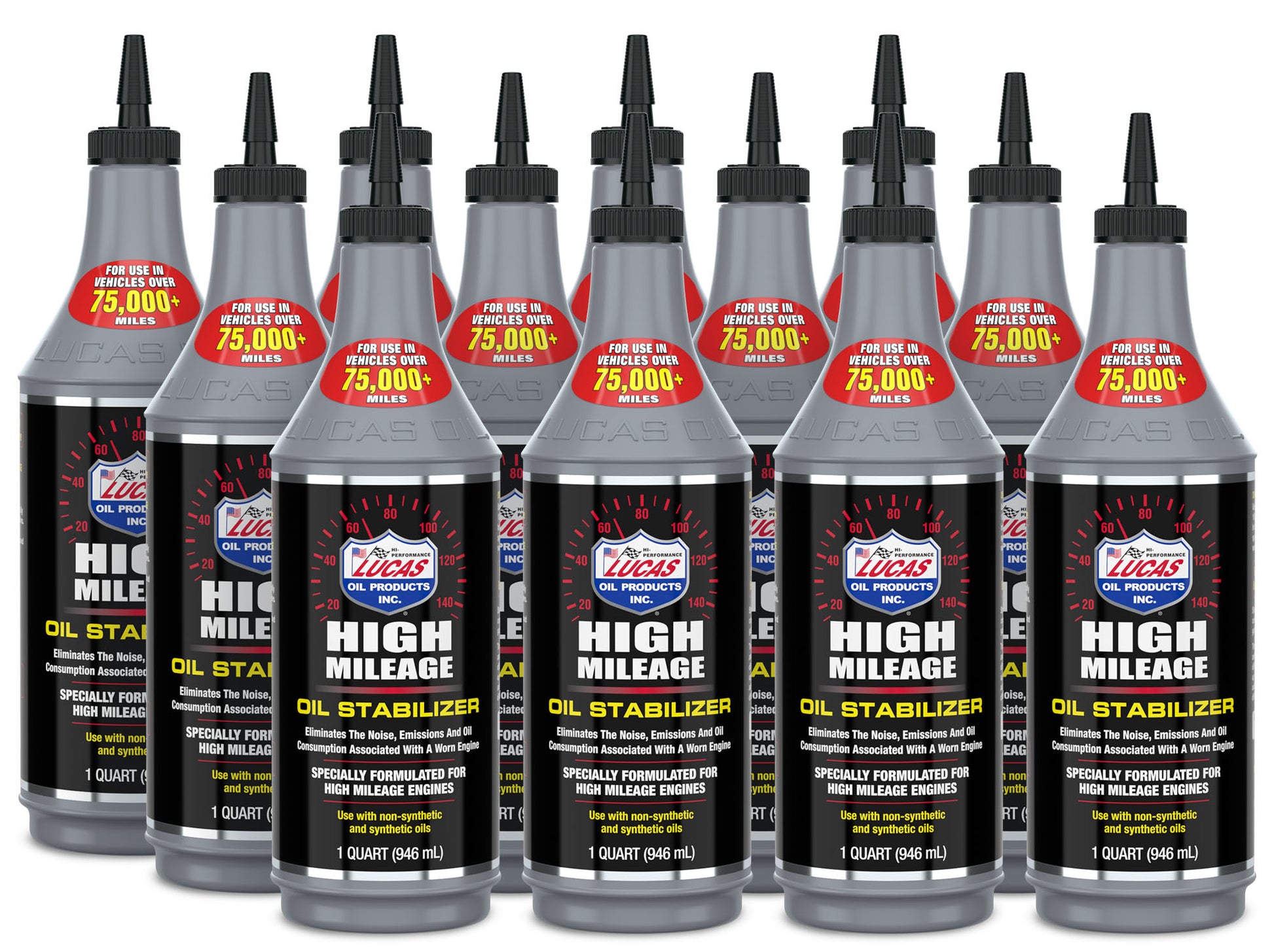 Lucas Oil Motor Oil Additive - High Mileage Oil Stabilizer - 1 qt Bottle - Set of 12