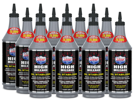 Lucas Oil Motor Oil Additive - High Mileage Oil Stabilizer - 1 qt Bottle - Set of 12
