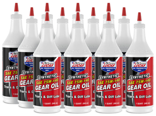 Lucas Oil Gear Oil - 75W140 - Limited Slip Additive - Synthetic - 1 qt Bottle - Set of 12