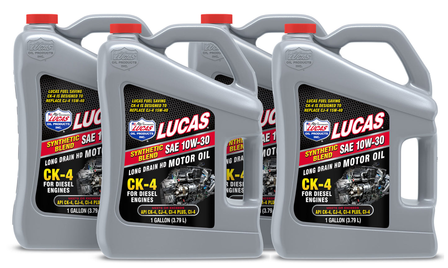 Lucas Oil Motor Oil - CK4 Diesel Oil - 10W30 - Semi-Synthetic - 1 gal Jug - Set of 4