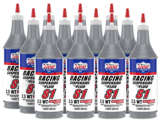 Lucas Oil Shock Oil - S1 Racing Suspension Fluid - 2.5WT - Synthetic - 1 qt Bottle - Set of 12