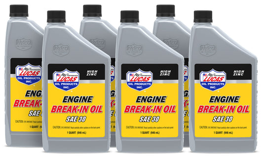 Lucas Oil Motor Oil - Break-In - High Zinc - 30W - Conventional - 1 qt Bottle - Set of 6