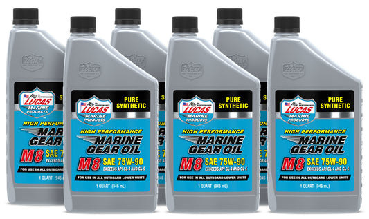 Lucas Oil Gear Oil - M8 Marine - 75W90 - Limited Slip Additive - Synthetic - 1 qt Bottle - Set of 6