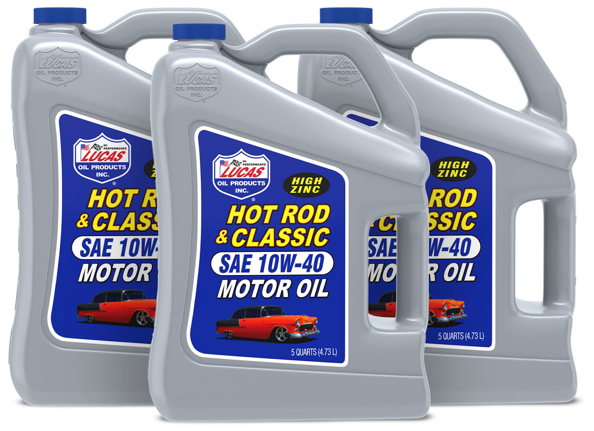 Lucas Oil Motor Oil - Hot Rod and Classic Car - High Zinc - 10W40 - Conventional - 5 qt Jug - Set of 3
