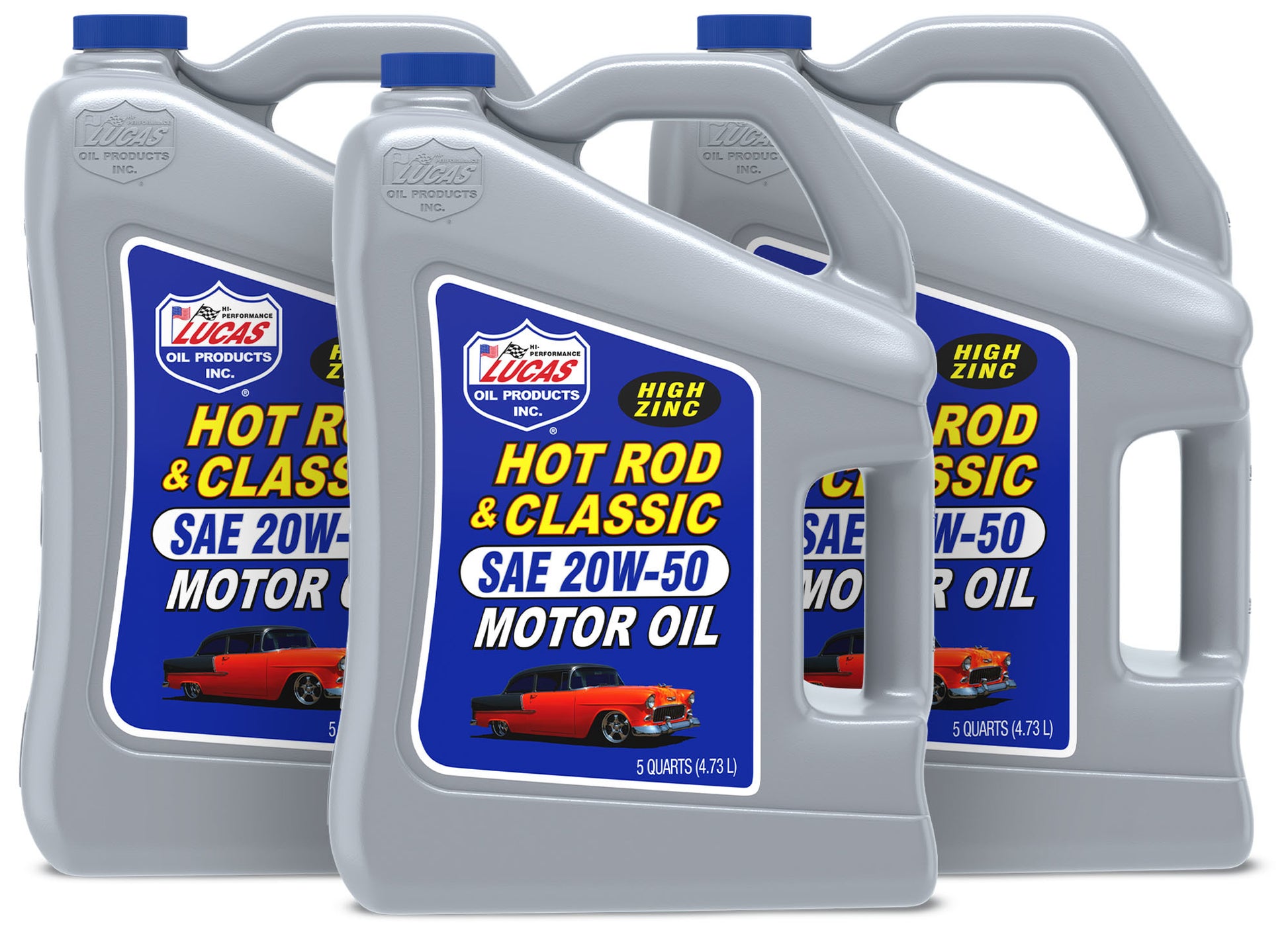 Lucas Oil Motor Oil - Hot Rod and Classic Car - High Zinc - 20W50 - Conventional - 5 qt Jug - Set of 3