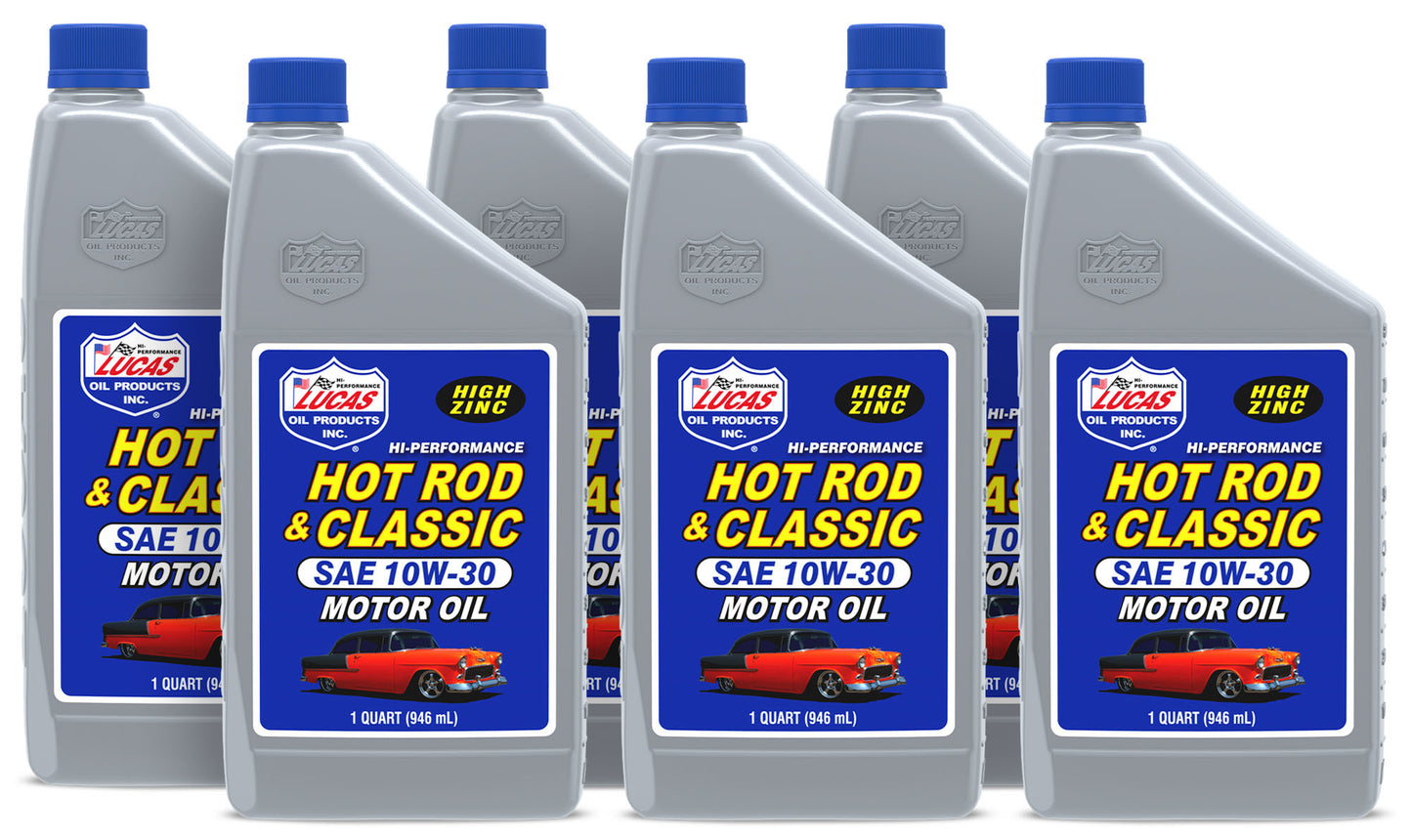 Lucas Oil Motor Oil - Hot Rod and Classic Car - High Zinc - 10W30 - Conventional - 1 qt Bottle - Set of 6