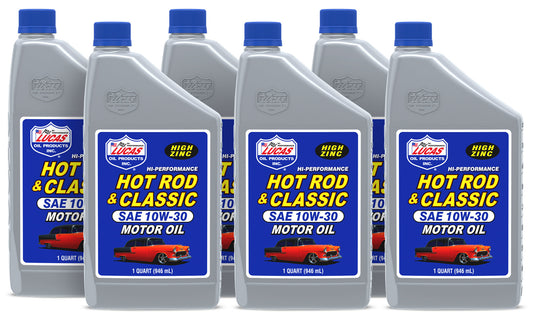 Lucas Oil Motor Oil - Hot Rod and Classic Car - High Zinc - 10W30 - Conventional - 1 qt Bottle - Set of 6