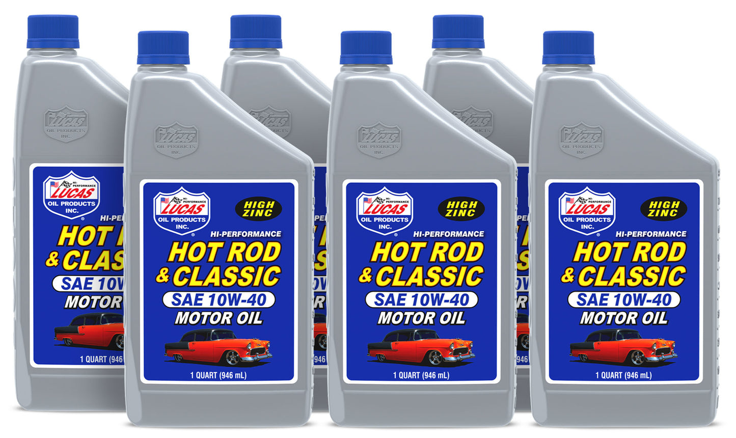 Lucas Oil Motor Oil - Hot Rod and Classic Car - High Zinc - 10W40 - Conventional - 1 qt Bottle - Set of 6