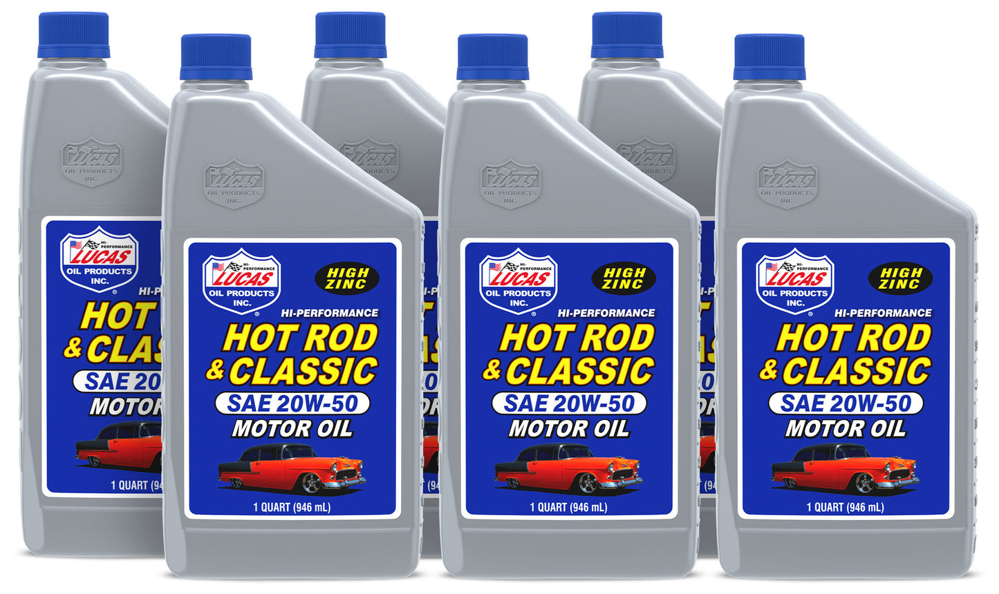 Lucas Oil Motor Oil - Hot Rod and Classic Car - High Zinc - 20W50 - Conventional - 1 qt Bottle - Set of 6