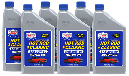 Lucas Oil Motor Oil - Hot Rod and Classic Car - High Zinc - 20W50 - Conventional - 1 qt Bottle - Set of 6