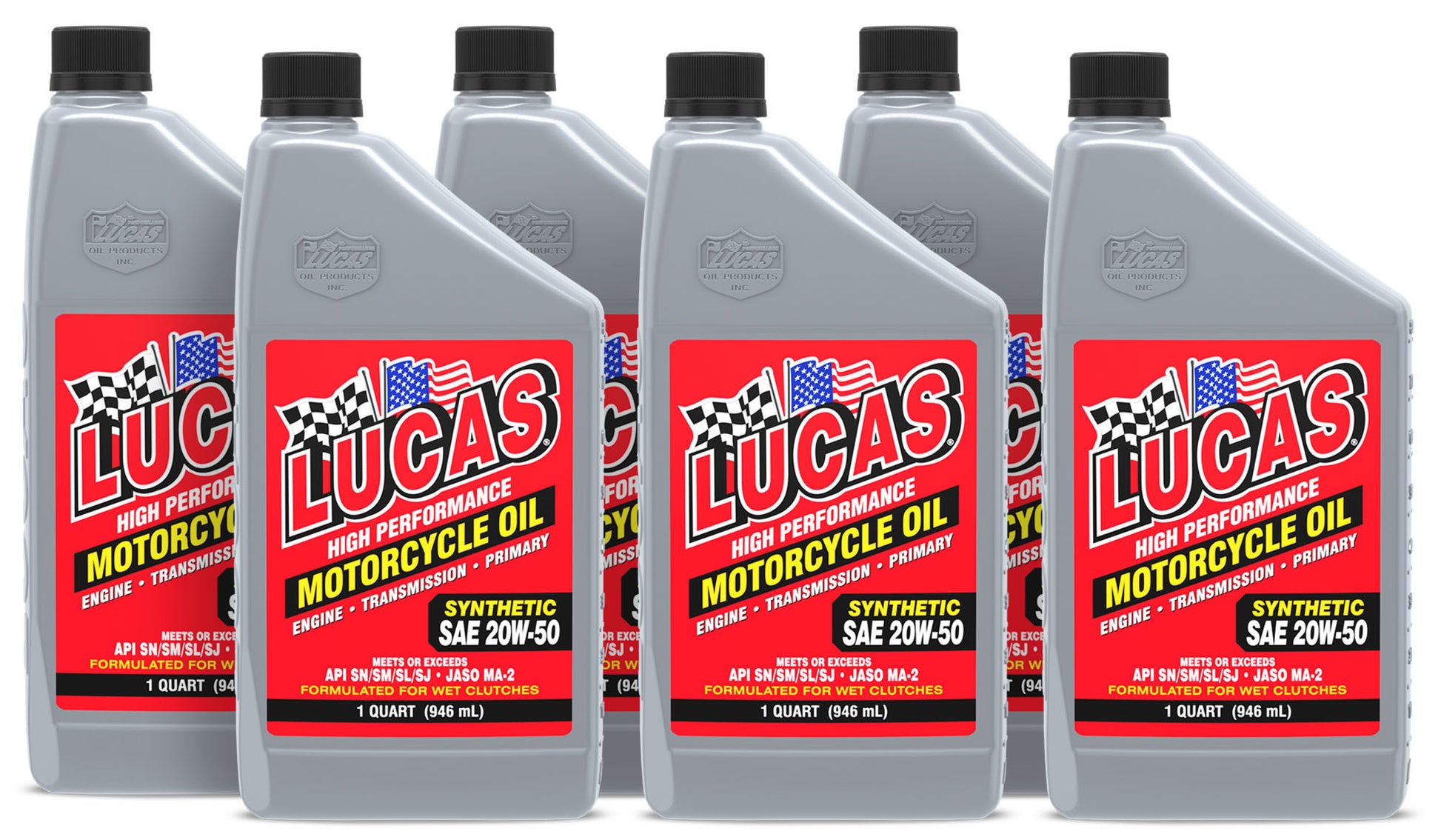 Lucas Oil Motor Oil - High Performance - 20W50 - Synthetic - 1 qt Bottle - Motorcycle - Set of 6