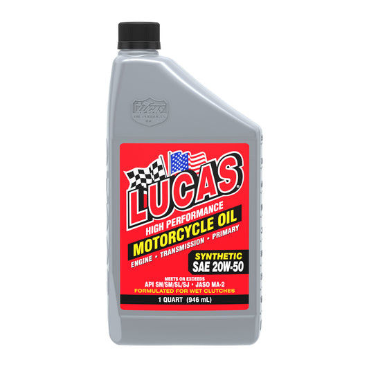 Lucas Oil Motor Oil - High Performance - 20W50 - Synthetic - 1 qt Bottle - Motorcycle - Each
