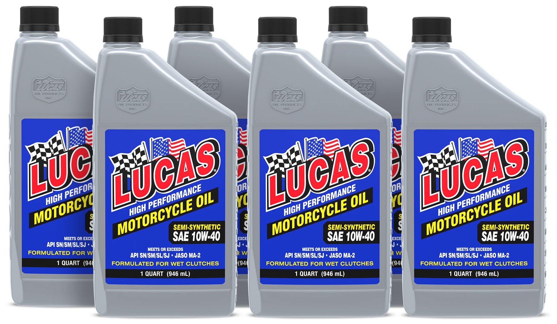Lucas Oil Motor Oil - High Performance - 10W40 - Semi-Synthetic - 1 qt Bottle - Motorcycle - Set of 6