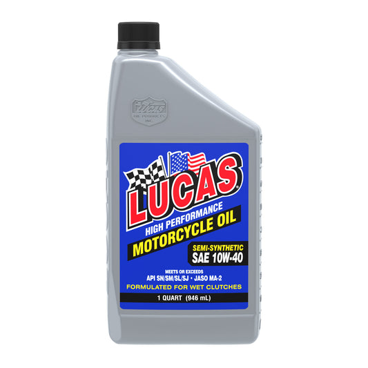Lucas Oil Motor Oil - High Performance - 10W40 - Semi-Synthetic - 1 qt Bottle - Motorcycle - Each