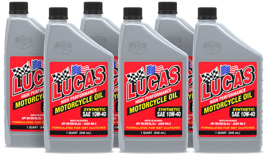 Lucas Oil Motor Oil - High Performance Motorcycle - 10W40 - Synthetic - 1 qt - Set of 6