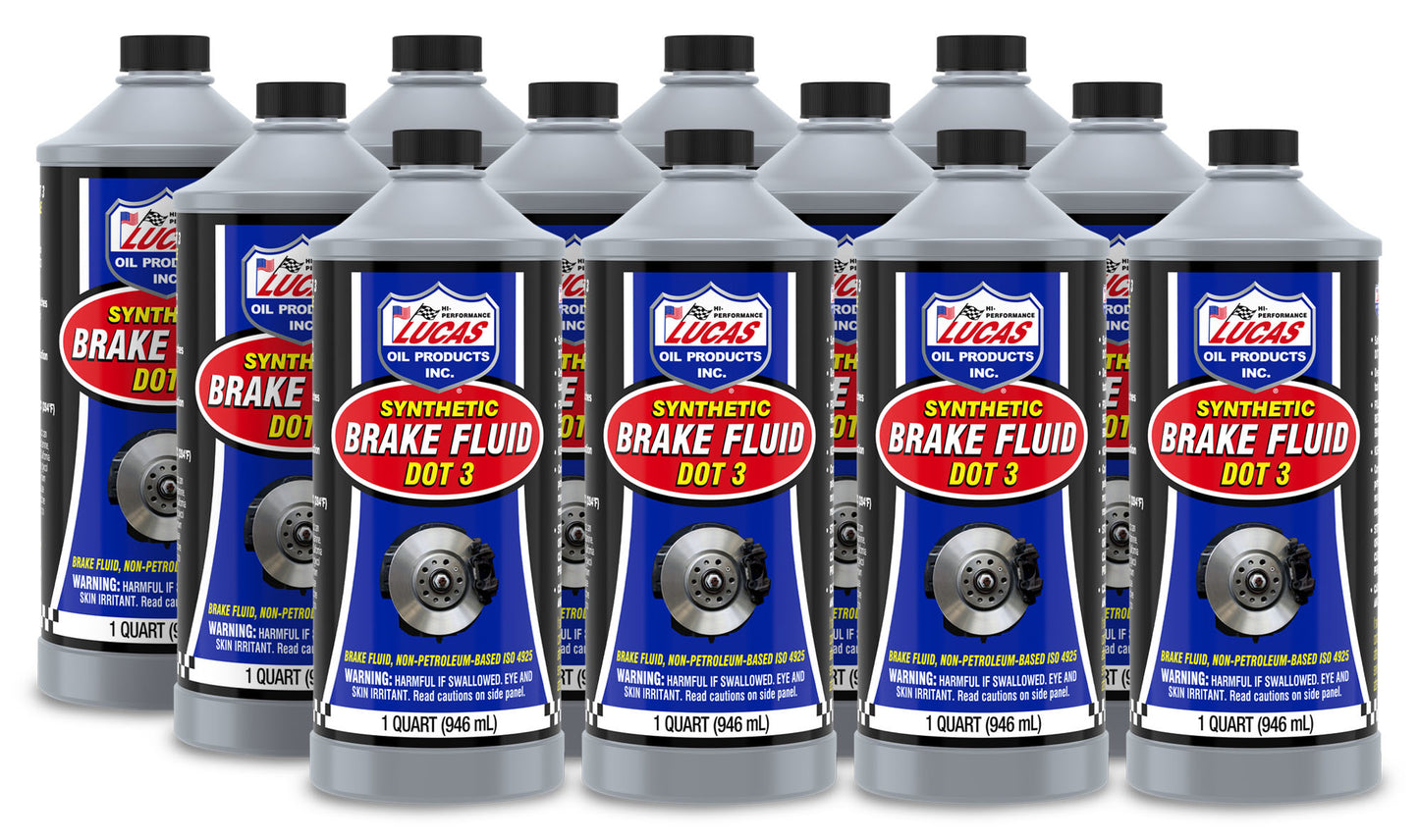 Lucas Oil Brake Fluid - DOT 3 - Synthetic - 1 qt Bottle - Set of 12