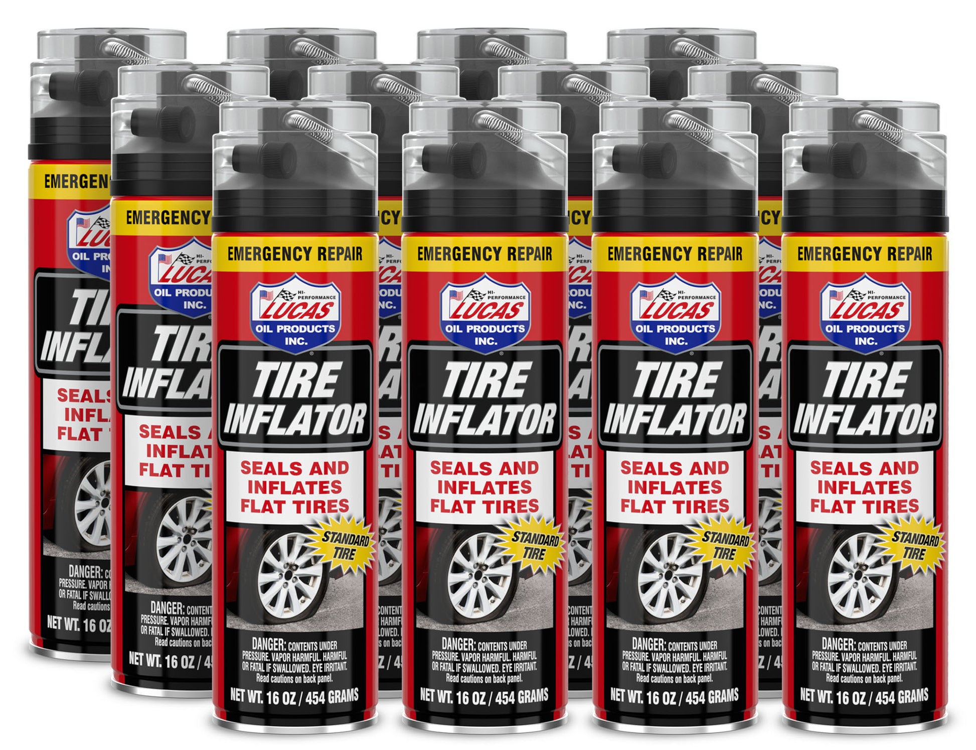 Lucas Oil Sealant - Tire Inflator - 16 oz Aerosol Can - Set of 12