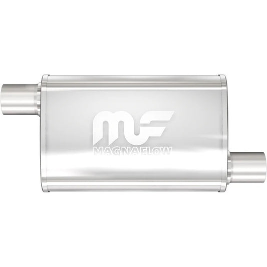 Magnaflow Perf Exhaust Muffler - 2.5 in Offset Inlet - 2.5 in Offset Outlet - 14 x 9 x 4 in Oval Body - 20 in Long -