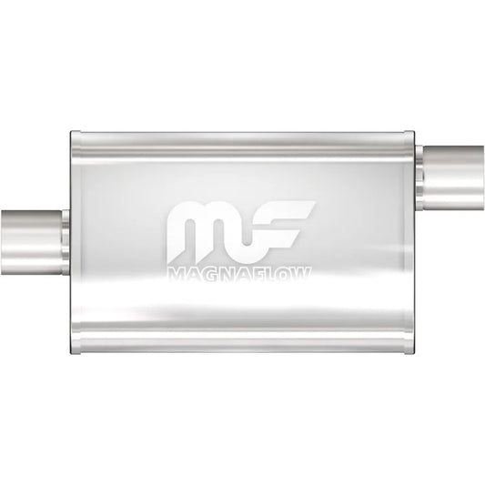 Magnaflow Perf Exhaust Muffler - 2.25 in Offset Inlet - 2.25 in Center Outlet - 18 x 9 x 4 in Oval Body - 24 in Long -