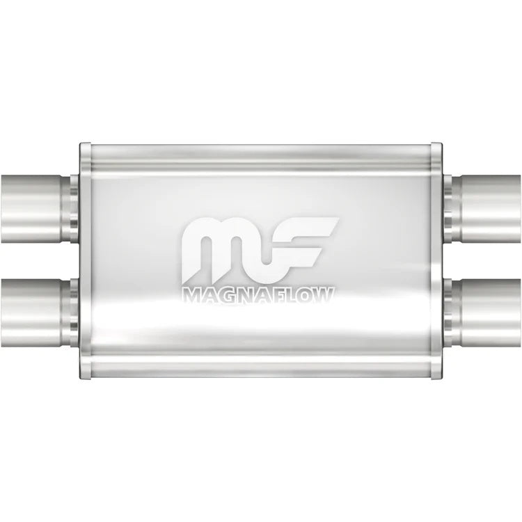 Magnaflow Perf Exhaust Muffler - Dual 2.5 in Inlets - Dual 2.5 in Outlets - 14 x 9 x 4 in Oval Body - 20 in Long -