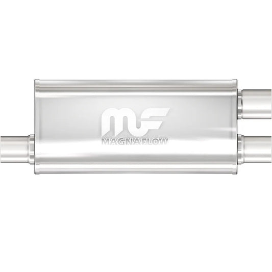 Magnaflow Perf Exhaust Muffler - 2.5 in Offset Inlet - Dual 2.5 in Outlets - 18 x 8 x 5 in Oval Body - 24 in Long -
